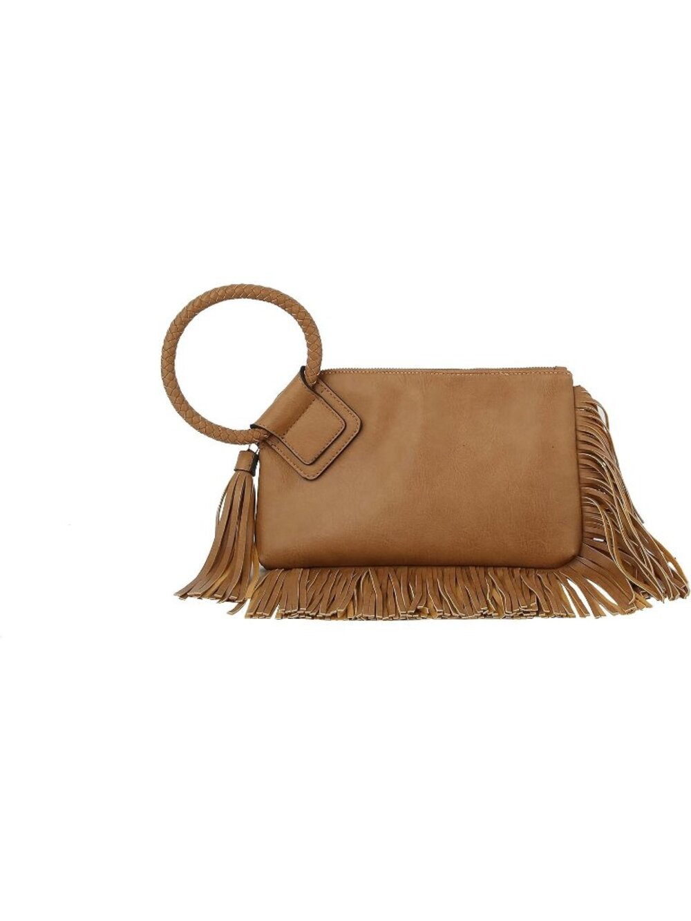 Women's Fringe Tan Leather Formal Purse Wristlet Wallet Casual Evening Handbag